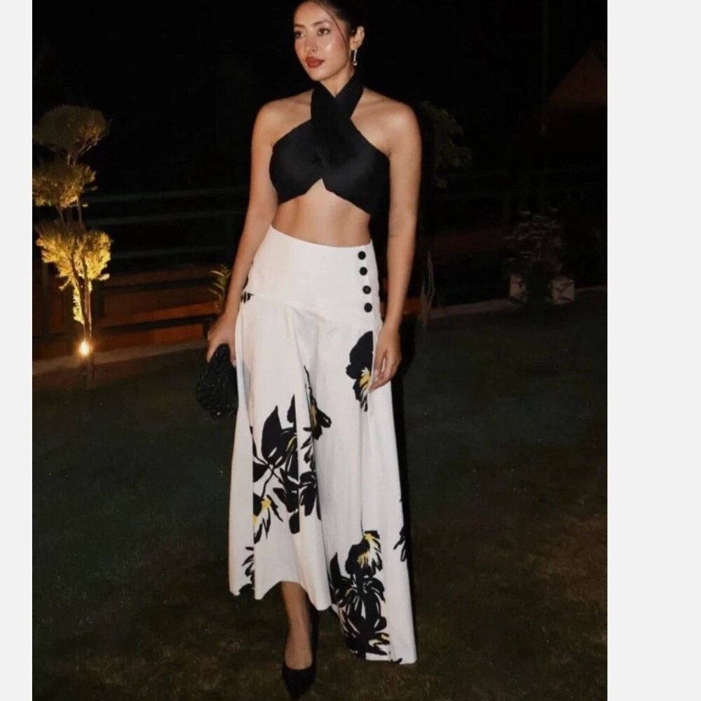 ZARA WOMAN $99 PRINTED MIDI SKIRT BLACK / WHITE 2914/150 NWT